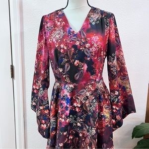 Amelia New York red floral kimono sleeve dress